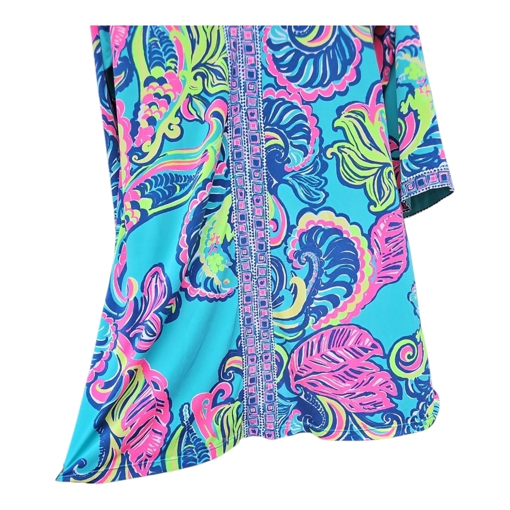 Lilly Pulitzer Bellavista Sea Blue Tropical Print Swing Dress Size L - Picture 8 of 10